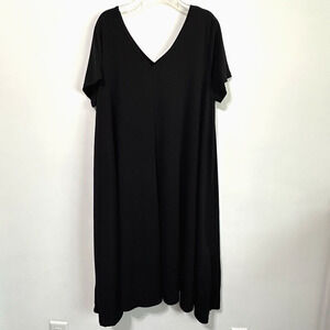 Roamans Double V Neck Swing Dress Plus 18/20 Black Short Sleeve Stretch Pullover
